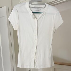 Reformation White Short Sleeve Button-Front Tee